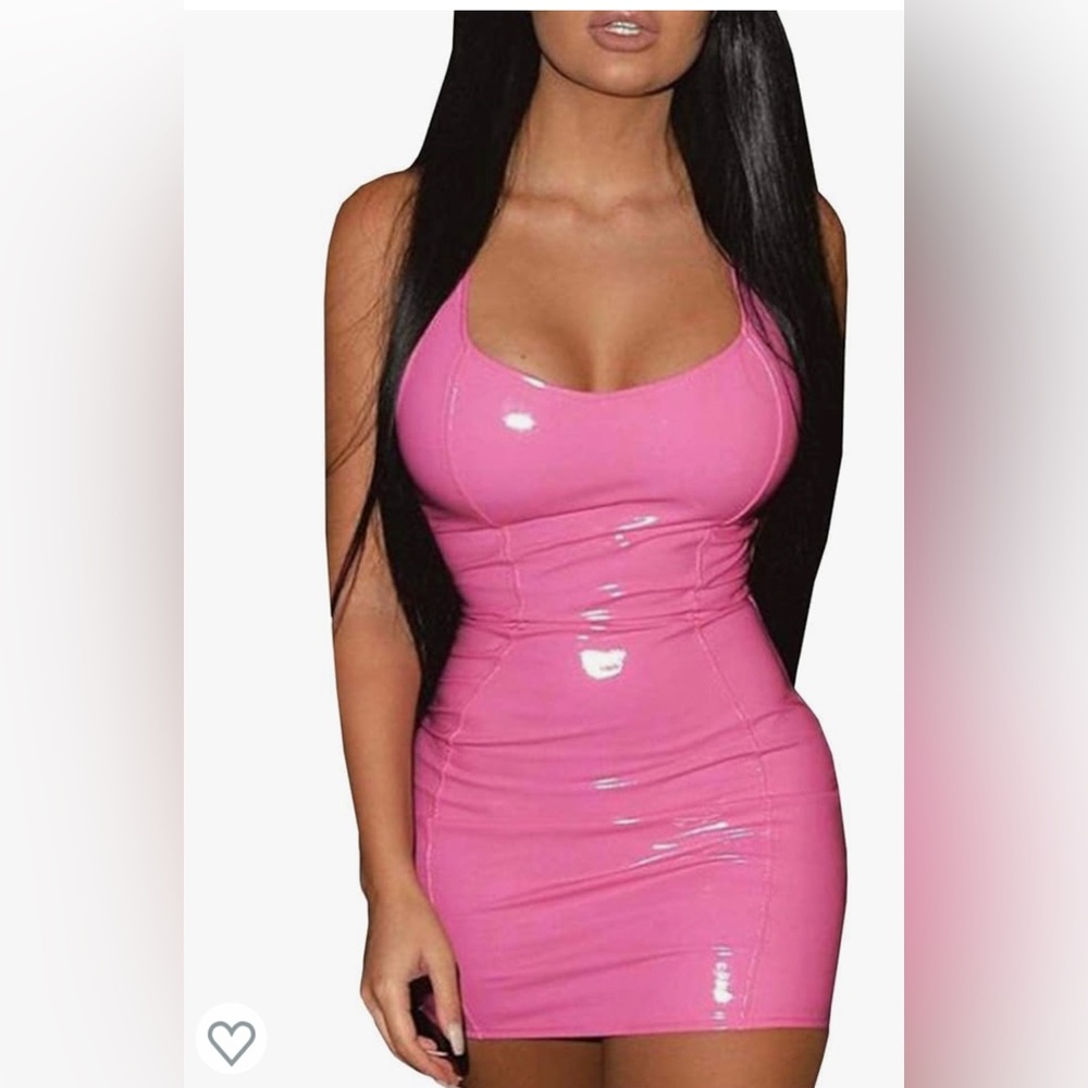 Sexy PU Leather Bodycon Dress Sleeveless Shiny Liquid Metallic Mini Latex Dress